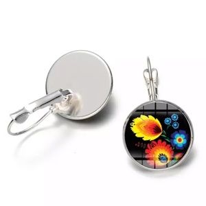 Boho Polish Folk Pattern  Art Glass‎ Earrings